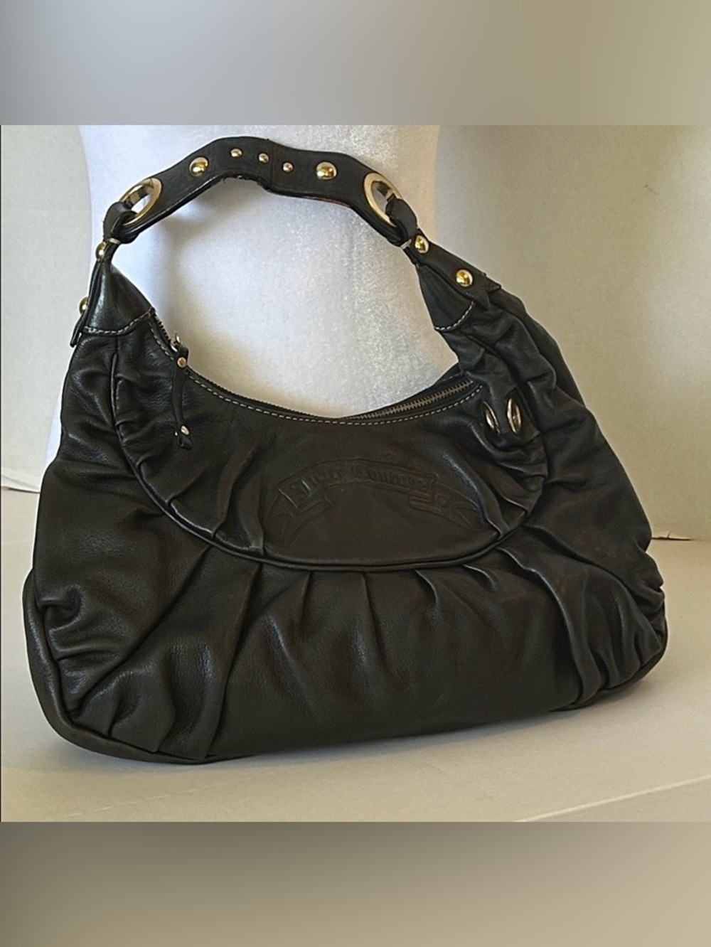 JUICY COUTURE BLACK VINTAGE Y2K LEATHER HOBO SHOULDER BAG